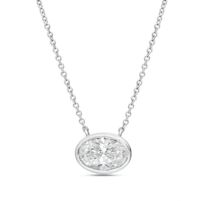 Diana M Jewels 14kt White Gold Lab Grown East West Oval Bezel Pendant Weighing 15.00 Ct In Metallic