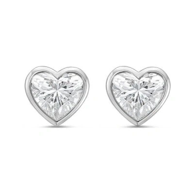 Diana M Jewels 14kt White Gold Lab Grown Heart Shape Studs In A Bezel Setting Weighing 15.00 Cts Tw In Metallic