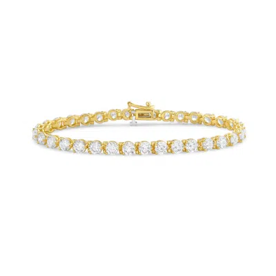 Diana M Jewels 14kt Yellow Gold 15cts Round Lab Grown Diamond 3-prong Tennis Bracelet In Silver