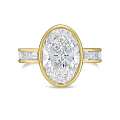 Diana M Jewels 14kt Yellow Gold Lab Grown 4.00 Ct Oval Diamond Bezel Ring With Band In Silver