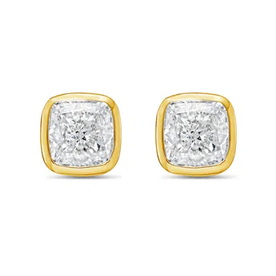 Diana M Jewels 14kt Yellow Gold Lab Grown Cushion Cut Studs In A Bezel Setting Weighing 9.00 Cts Tw In Burgundy