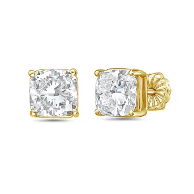 DIANA M JEWELS 14KT YELLOW GOLD LAB GROWN DIAMOND CUSHION CUT STUDS WEIGHING 5.50 CTS TW