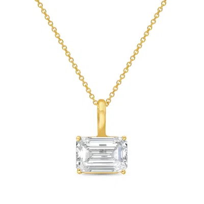 Diana M Jewels 14kt Yellow Gold Lab Grown East/west Emerald Cut Diamond Pendant Weighing 4.00 Ct On A Solid Bail In Brown