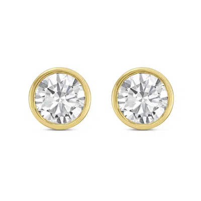 Diana M Jewels 14kt Yellow Gold Lab Grown Round Studs In A Bezel Setting Weighing 1.50 Cts Tw In Brown