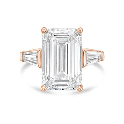 Diana M Jewels 18kt Rose Gold 10.00 Ct Tw Emerald Cut With Two Long Baguettes On The Side Engagement Ring (single C In Metallic