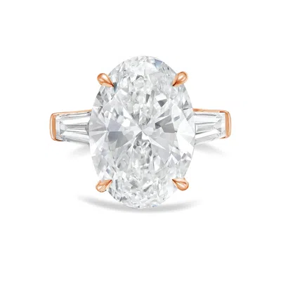 Diana M Jewels 18kt Rose Gold 10ct Lab Grown Oval Diamond Ring With Baguettes On The Sides In Silver