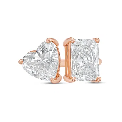 Diana M Jewels 18kt Rose Gold 12ct Lab Grown Radiant & Heart Diamond Two-stone Ring In Silver
