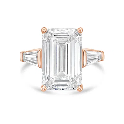 Diana M Jewels 18kt Rose Gold 15.00 Ct Tw Emerald Cut With Two Long Baguettes On The Side Engagement Ring (single C In Metallic