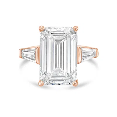 Diana M Jewels 18kt Rose Gold 20.00 Ct Tw Emerald Cut With Two Long Baguettes On The Side Engagement Ring (single C