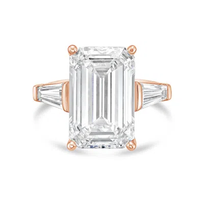 Diana M Jewels 18kt Rose Gold 6.00 Ct Tw Emerald Cut With Two Long Baguettes On The Side Engagement Ring (single Cl In Metallic