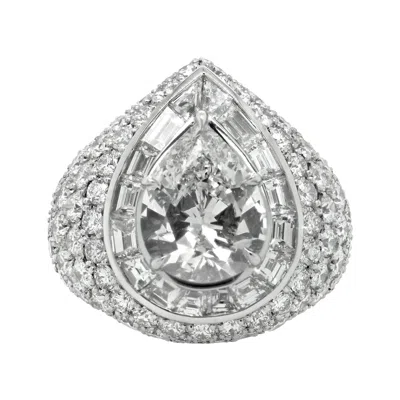 Pre-owned Diana M Jewels 18kt White Gold Ring Pear Shape Diamond And Round Diamonds