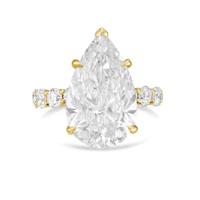 Diana M Jewels 18kt Yellow Gold 5ct Lab Grown Pear Diamond Pavé Band Ring In Silver