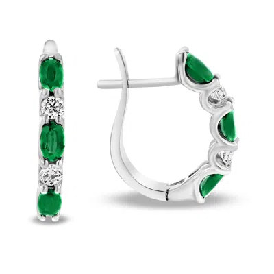 Diana M Jewels 2.00ctw Diamond And Emerald Hoop Earrings In 14k White Gold In Green