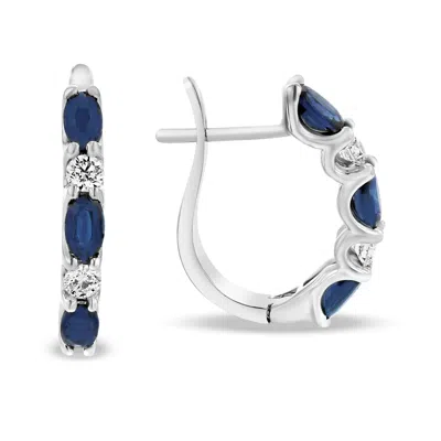 Diana M Jewels 2.05ctw Diamond And Sapphire Hoop Earrings In 14k White Gold In Blue