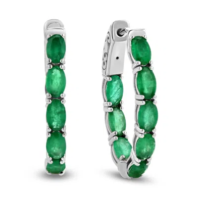 Diana M Jewels 3.40ctw Oval Emerald Hoop Earrings In 14k White Gold