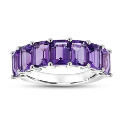 Diana M Jewels 3.56ctw Emerald Cut Amethyst Wedding Band In 14k White Gold In Purple