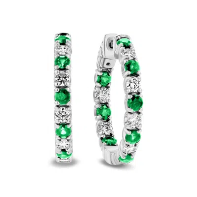 Diana M Jewels 3.58ctw Diamond And Emerald Hoop In 14k White Gold In Green