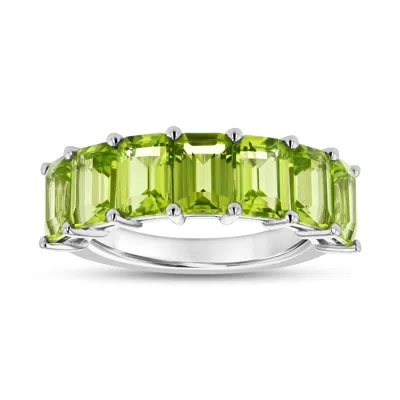 Diana M Jewels 3.60ctw Emerald Cut Peridot Wedding Band In 14k Whit Gold