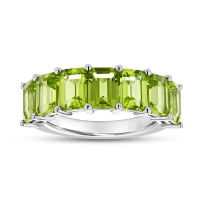 Diana M Jewels 3.60ctw Emerald Cut Peridot Wedding Band In 14k Whit Gold In Green