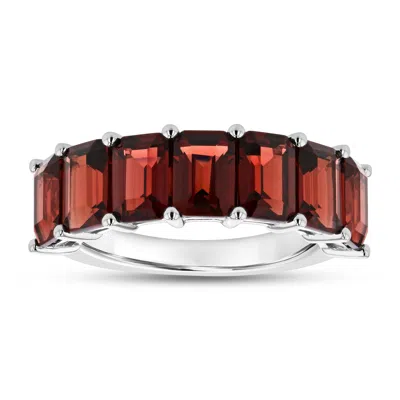 Diana M Jewels 5.7ctw Emerald Cut Garnet Wedding Band In 14k White Gold In Red