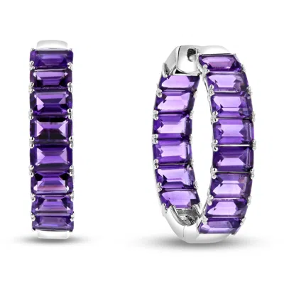 Diana M Jewels 6.20ctw Emerald Cut Amethyst Hoop Earrings In 14k White Gold In Purple