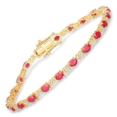 Diana M Jewels Bkk Ruby Oval 4x3mm - 22pcs + White Diamond F/c Round 1mm ( I1-i2/i Color ) - 44pcs ( White Pen Rhod In Gold