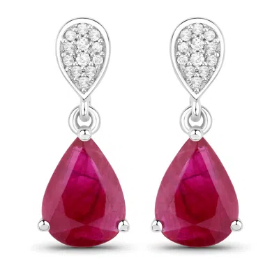 Diana M Jewels Bkk Ruby Pears 8x6mm - 2pcs + White Diamond F/c Round 1mm( I1-i2/i Color ) - 4pcs + White Diamond F/ In Pink