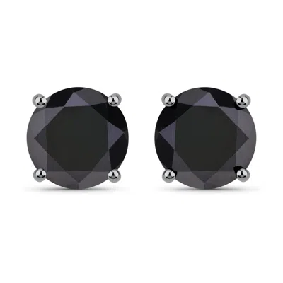 Diana M Jewels Black Diamond F/c Round 7.80-8mm - 2pcs ( Black Pen Rhodium On Black Diamond Prongs ) ( Push Post )