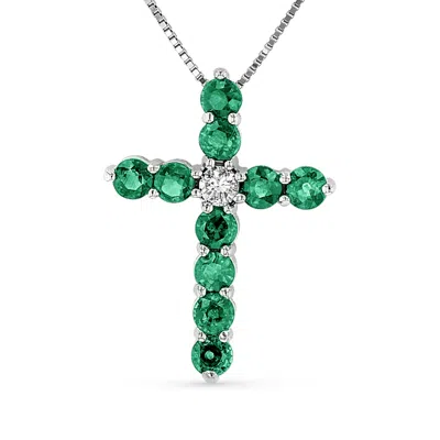 Diana M Jewels Diamond And Emerald Cross In 14k Gold In White