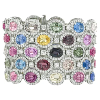 Pre-owned Diana M Jewels Diana M. 121.00 Carat Multicolor Sapphire And Diamond Bracelet In Blue