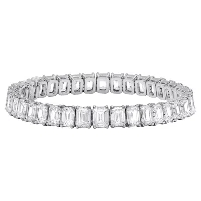 Pre-owned Diana M Jewels Diana M. 34.45 Carat Prong Emerald Cut Diamond Tennis Bracelet Platinum Gold In Green