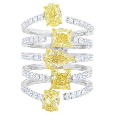 Pre-owned Diana M Jewels Diana M 4.90 Cttw Center Yellow & White Diamond Multi Row Layer Fashion Ring