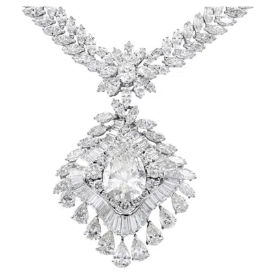 Pre-owned Diana M Jewels Diana M 56.01cts Pear & Marquise Diamond Fashion Necklace In 18kt White Gold