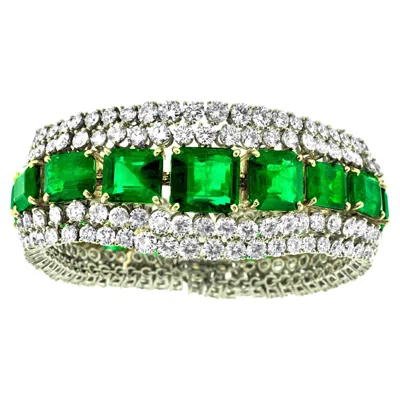 Pre-owned Diana M Jewels Diana M. Gia Certified 69.29 Carat Emerald And Diamond Bracelet In Green