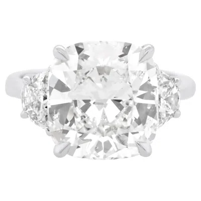 Pre-owned Diana M Jewels Diana M. Platinum 8.09 Three Stone Cushion Cut Diamond Ring In Multi