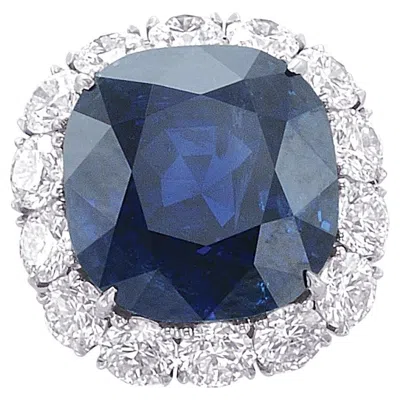 Pre-owned Diana M Jewels Diana M. Platinum Sapphire And Diamonds Ring Featuring A 33.25 Ct Gia Certified In Blue