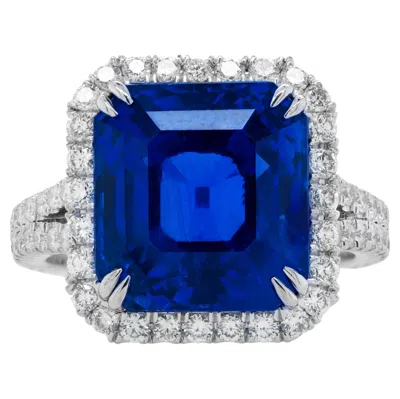 Pre-owned Diana M Jewels Diana M.platinum Sapphire And Diamond Ring Featuring A 13.42 Ct Gublin Certified In Blue