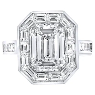 Pre-owned Diana M Jewels Emerald Cut Diamond Platinum Ring In Green