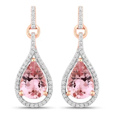 Diana M Jewels Morganite Pears 10x7mm - 2pcs + White Diamond F/c Round 1mm ( I1/hi Color ) - 80pcs ( White Pen Rhod In Pink
