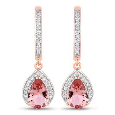 Diana M Jewels Morganite Pears 9x6mm - 2pcs + White Diamond F/c Round 1mm ( I1/hi Color ) - 42pcs ( White Pen Rhodi In Pink