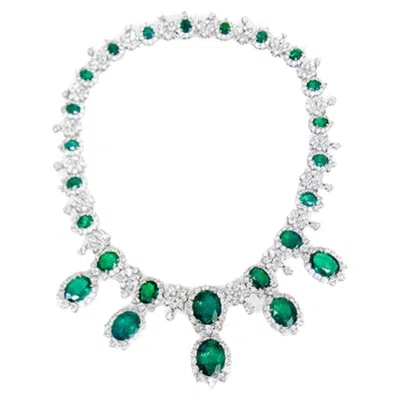 Pre-owned Diana M Jewels Natural Green Emerald And Diamond Necklace