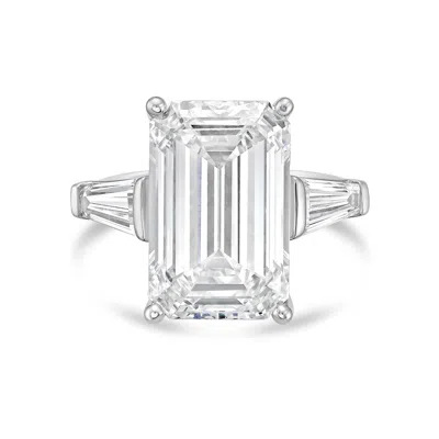 Diana M Jewels Platinum 10.00 Ct Tw Emerald Cut With Two Long Baguettes On The Side Engagement Ring (single Claw) In Metallic