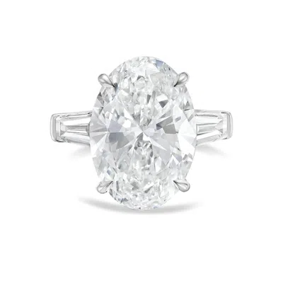 Diana M Jewels Platinum 10ct Lab Grown Oval Diamond Ring With Baguettes On The Sides In Metallic