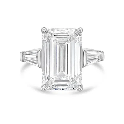 Diana M Jewels Platinum 12.00 Ct Tw Emerald Cut With Two Long Baguettes On The Side Engagement Ring (single Claw) In Neutral