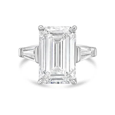 Diana M Jewels Platinum 15.00 Ct Tw Emerald Cut With Two Long Baguettes On The Side Engagement Ring (single Claw) In Neutral