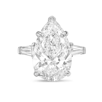 Diana M Jewels Platinum 15ct Lab Grown Pear Diamond Ring With Baguettes On The Sides In Silver