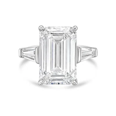 Diana M Jewels Platinum 20.00 Ct Tw Emerald Cut With Two Long Baguettes On The Side Engagement Ring (single Claw) In Metallic