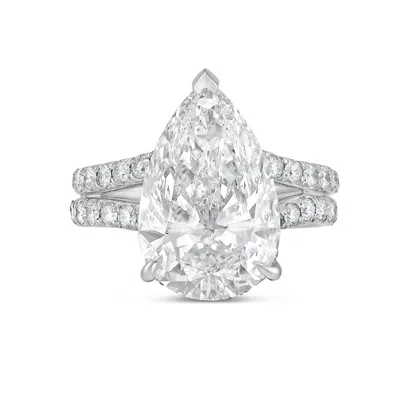 Diana M Jewels Platinum 5ct Lab Grown Pear Diamond Micropavé Split Shank Ring In Silver