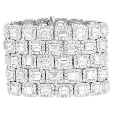 Pre-owned Diana M Jewels Platinum 5-row Diamond Emerald Cut Diamond Bracelet In Green