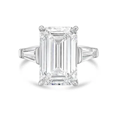 Diana M Jewels Platinum 6.00 Ct Tw Emerald Cut With Two Long Baguettes On The Side Engagement Ring (single Claw) In Metallic